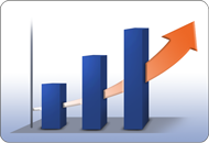 Dreidimensionales Balkendiagramm mit Pfeil, der den größer werdenden Balken nach oben folgt